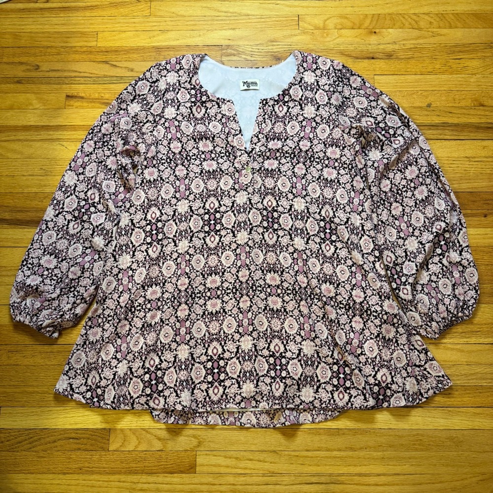 Show Me Your Mumu Jamie Tunic Pink Purple Medallion Print Medium Balloon Sleeve